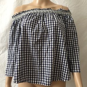 Navy blue over the shoulder top